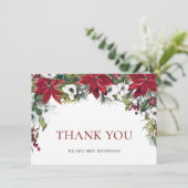 Elegante rode poinsettia kerstbruiloft winter bedankkaart (Staand voorkant)