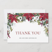 Elegante rode poinsettia kerstbruiloft winter bedankkaart (Voorkant)