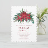 Elegante rode poinsettia kerstbrunch kaart (Staand voorkant)