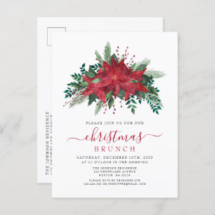 Elegante rode poinsettia kerstbrunch uitnodiging briefkaart