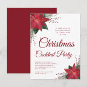 Elegante rode poinsettia kerstcocktail party briefkaart (Voorkant / Achterkant)