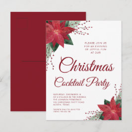 Elegante rode poinsettia kerstcocktail party briefkaart