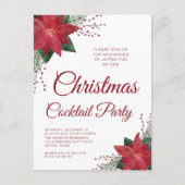 Elegante rode poinsettia kerstcocktail party briefkaart (Voorkant)