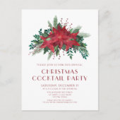 Elegante rode poinsettia kerstcocktail party briefkaart (Voorkant)