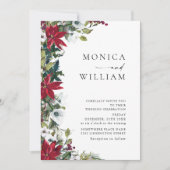 Elegante rode poinsettia kerstfoto bruiloft kaart (Voorkant)