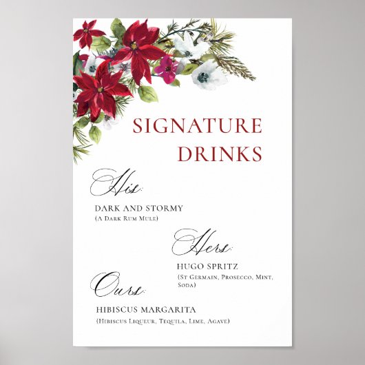 Elegante rode poinsettia mimosa bar bruiloft poster (Voorkant)