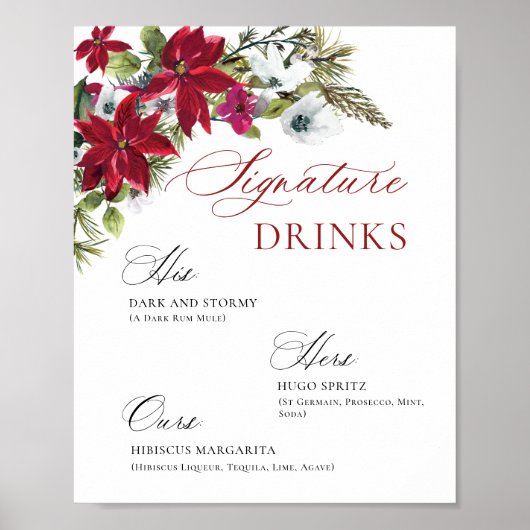 Elegante rode poinsettia mimosa bar bruiloft poster (Voorkant)