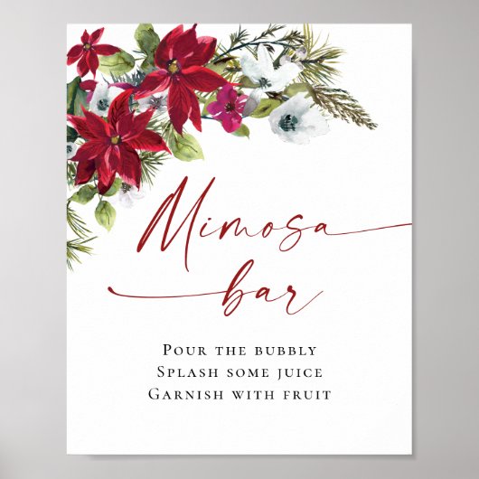 Elegante rode poinsettia mimosa bar bruiloft poster (Voorkant)