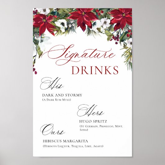 Elegante rode poinsettia mimosa bar bruiloft poster (Voorkant)