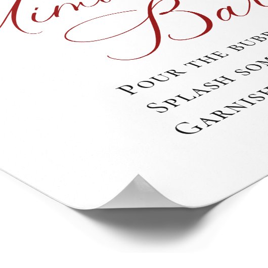 Elegante rode poinsettia mimosa bar bruiloft poster (Hoek)