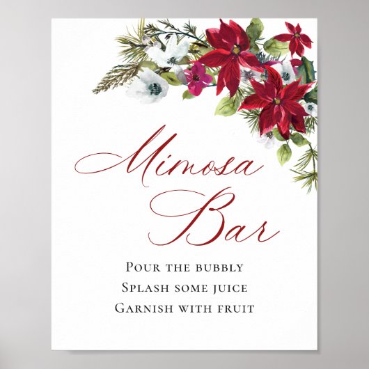 Elegante rode poinsettia mimosa bar bruiloft poster (Voorkant)