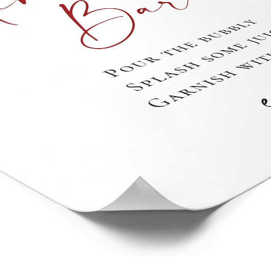 Elegante rode poinsettia mimosa bar bruiloft poster (Hoek)