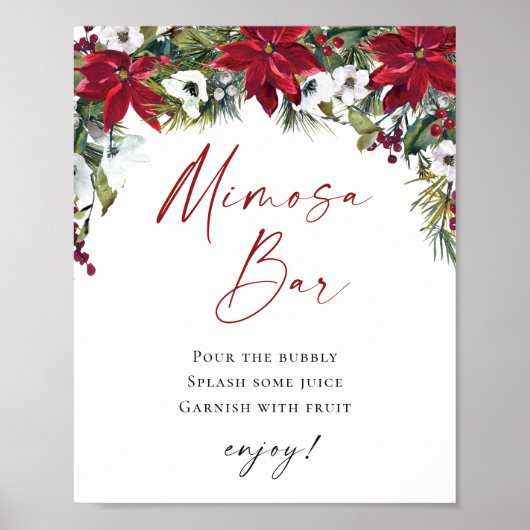 Elegante rode poinsettia mimosa bar bruiloft poster (Voorkant)