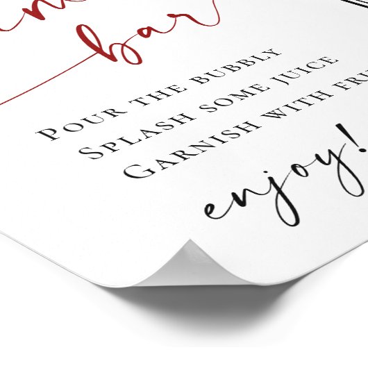 Elegante rode poinsettia Mimosa Bar-huwelijk Poster (Hoek)