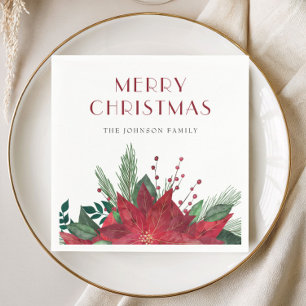 Elegante Rode Poinsettia Prettig Kerstfeest Servet