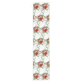 Elegante rode poinsettia snoeprepen en sneeuwvlokk korte tafelloper