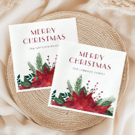 Elegante rode poinsettia Vrolijk Kerstfeest Servet