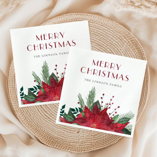 Elegante rode poinsettia Vrolijk Kerstfeest Servet
