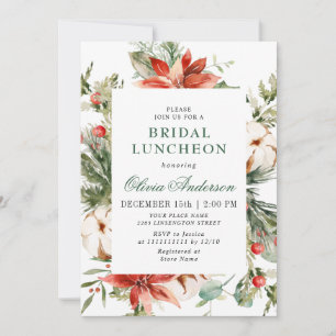 Elegante Rode Poinsettia Waterverf Bridal LUNCHEON Kaart