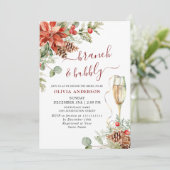 Elegante rode Poinsettia Waterverf Brunch & Bubbly Kaart (Staand voorkant)