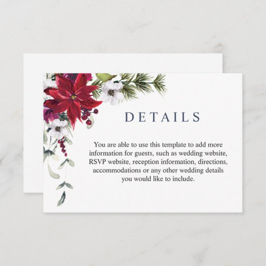 Elegante rode poinsettia Waterverf Details Informatiekaartje (Voorkant / Achterkant)