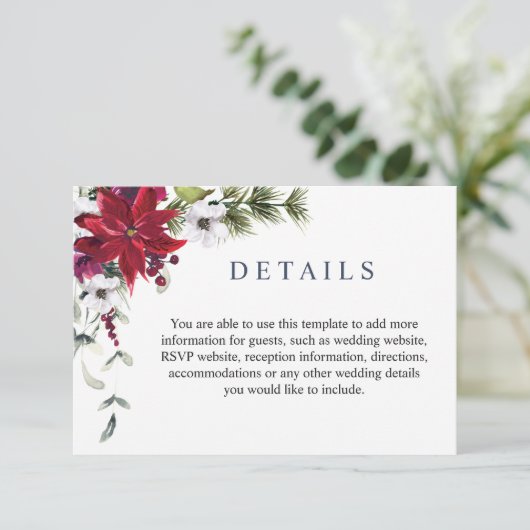 Elegante rode poinsettia Waterverf Details Informatiekaartje (Staand voorkant)