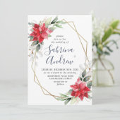 Elegante rode poinsettia Winter groen bruiloft Inv Kaart (Staand voorkant)