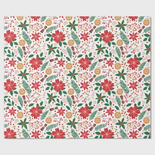 Elegante Rode Poinsettia Winterbes Kerstmis Cadeaupapier (Vlak)