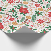 Elegante Rode Poinsettia Winterbes Kerstmis Cadeaupapier (Hoek)