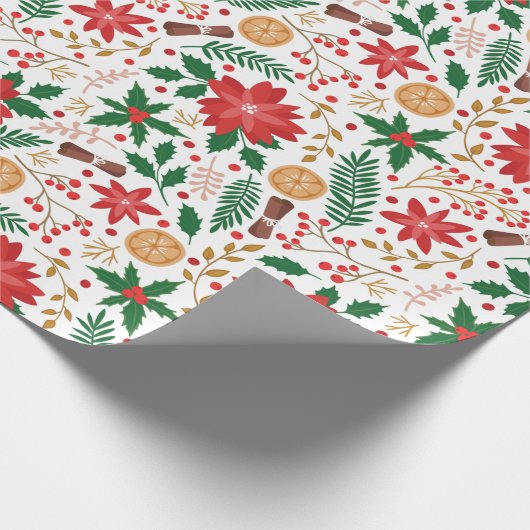 Elegante Rode Poinsettia Winterbes Kerstmis Cadeaupapier (Hoek)