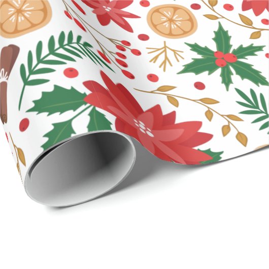 Elegante Rode Poinsettia Winterbes Kerstmis Cadeaupapier (Rol Hoek)