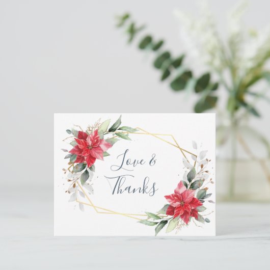 Elegante rode poinsettia wintergroen dank u briefkaart (Staand voorkant)
