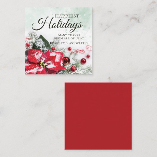 Elegante rode poinsettia Zakelijke kerstvakantie Vierkante Visitekaartje (Voorkant / Achterkant)