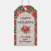 Elegante rode poinsettias kerst cadeaulabel (Voorkant)