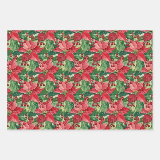 Elegante rode poinsettias kerst inpakpapier vel (Voorkant 3)