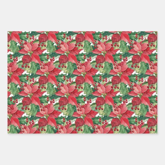 Elegante rode poinsettias kerst inpakpapier vel (Voorkant 2)