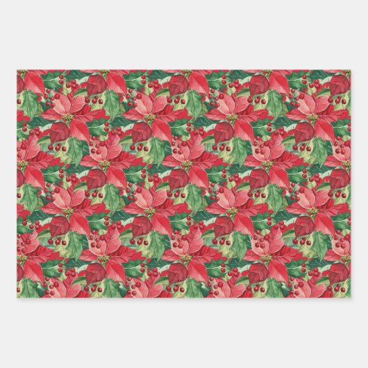 Elegante rode poinsettias kerst inpakpapier vel (Voorkant)