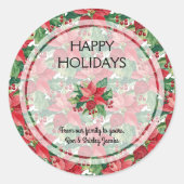 Elegante rode poinsettias kerst ronde sticker (Voorkant)