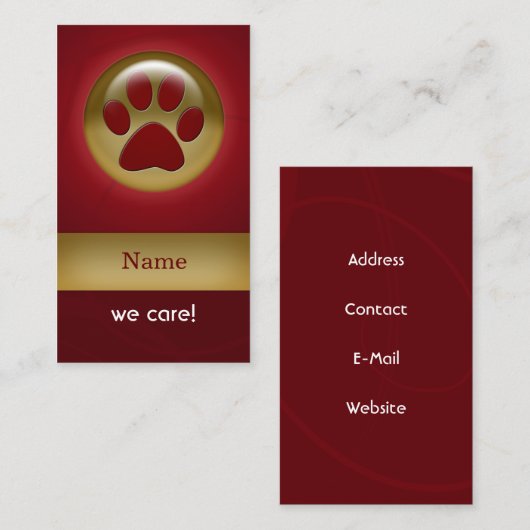 Elegante rode pootafdruk Visitekaartjes voor diere (Voorkant / Achterkant)