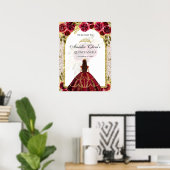 Elegante rode prinses Floral Quinceañera Verjaarda Poster (Thuiskantoor)