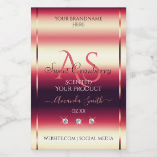 Elegante rode productlabels diamanten en initialen voedselcontainer etiket