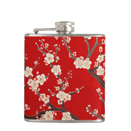 Elegante rode pruimenbloesem heupfles