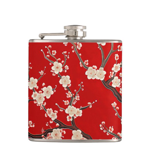 Elegante rode pruimenbloesem heupfles (Voorkant)