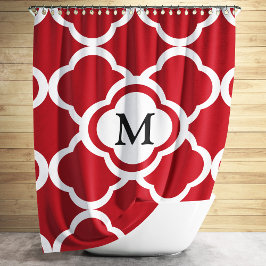 Elegante Rode Quatrefoil Monogram Douchegordijn