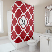 Elegante Rode Quatrefoil Monogram Douchegordijn (In situ)