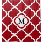 Elegante Rode Quatrefoil Monogram Douchegordijn (Voorkant)