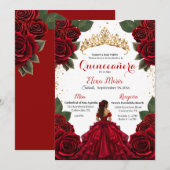 Elegante rode Quinceañera Rozen Gold Glitter Kaart (Voorkant / Achterkant)