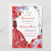 Elegante Rode Quinceañera Uitnodiging (Voorkant)