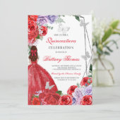 Elegante Rode Quinceañera Uitnodiging (Staand voorkant)