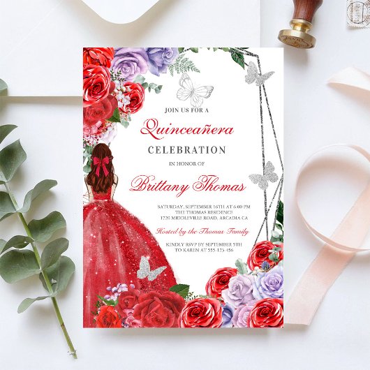 Elegante Rode Quinceañera Uitnodiging